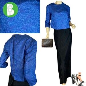 VINTAGE CIRCA 1960'S HANDMADE BLUE SPARKLE CROPPED TOP (XS)